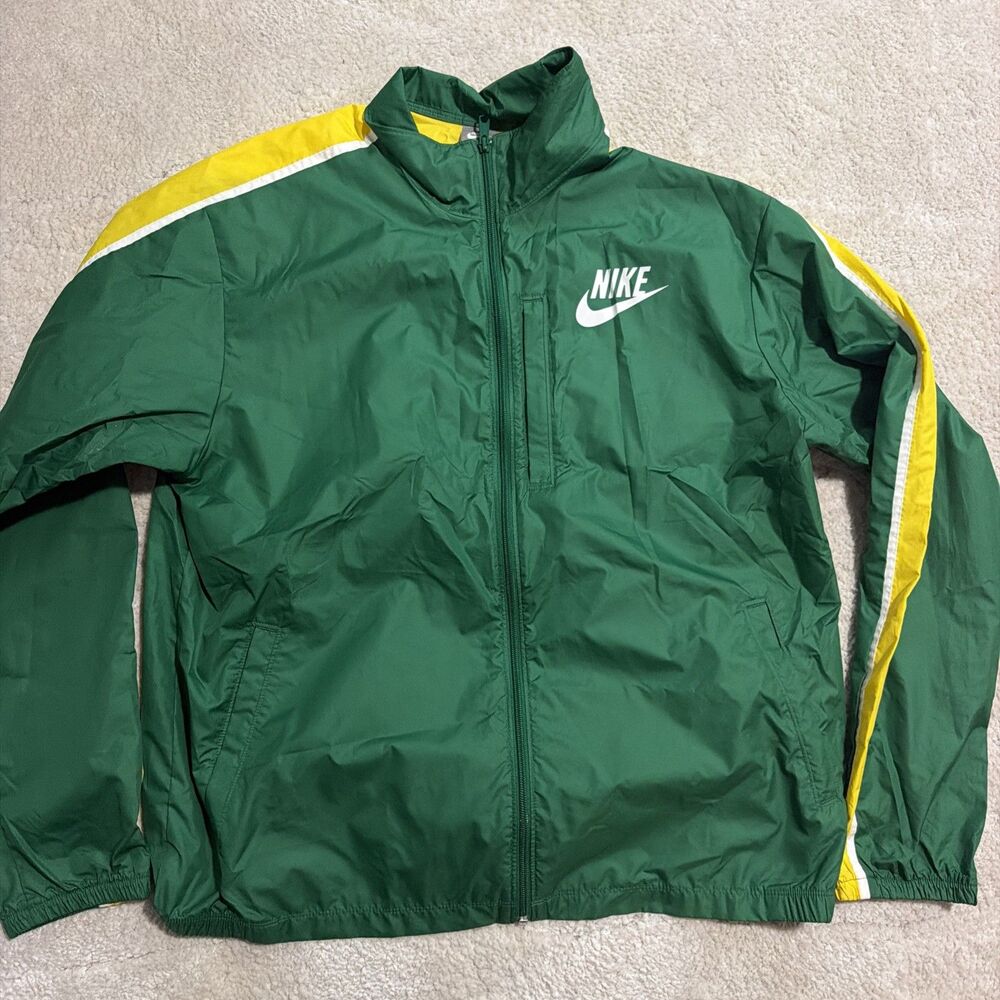 VTG Nike Green W/ Yellow White Trim Mens Windbreaker Zip Jacket SWOOSH Logo XL